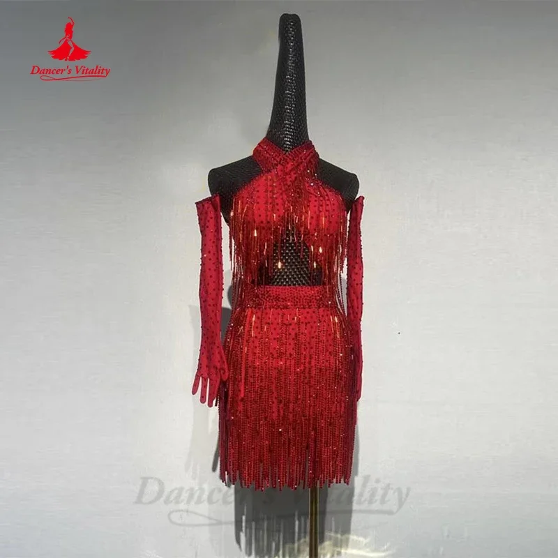 Latin Dance Dress Women Dance Professional Performance Clothes Competition Adult Female Children High-end Latin Fringe Skirt