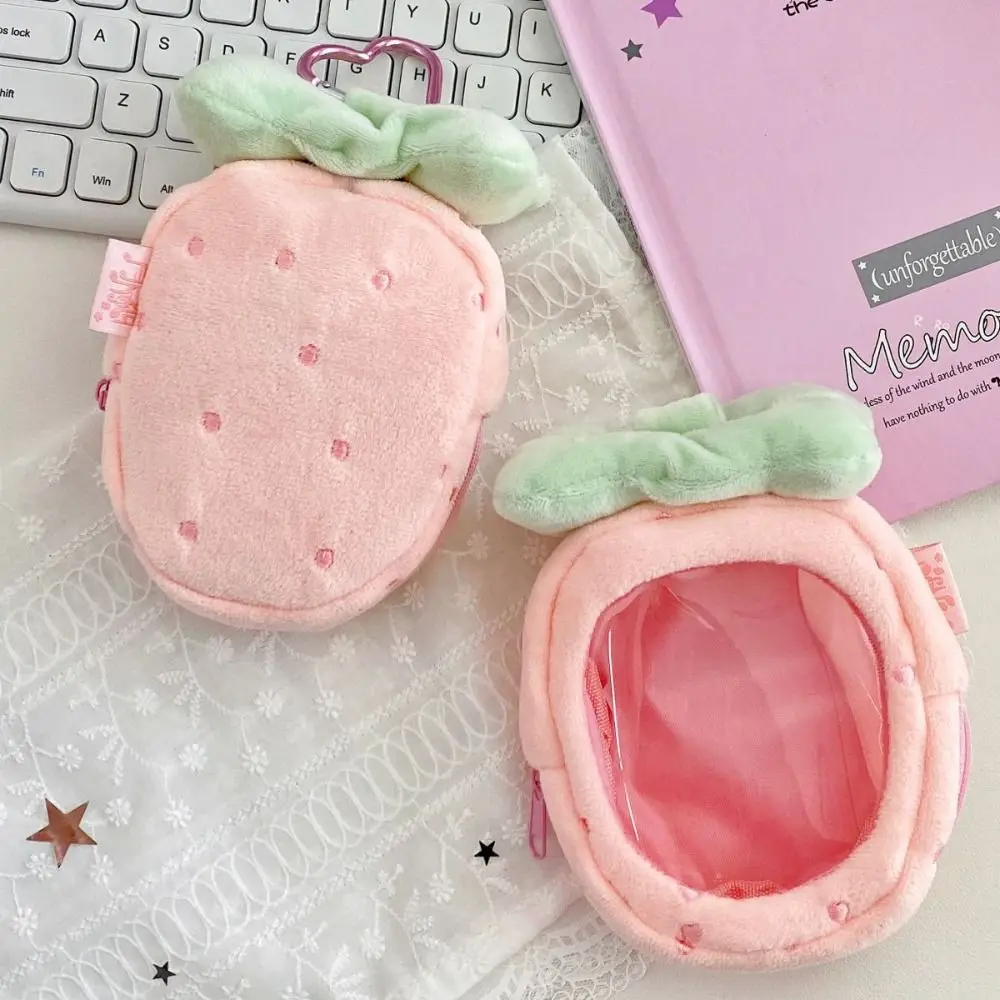 Portable Doll Display Bag Clear Window Hanging Clip Doll Carrying Pouch Strawberry Shape Pink Strawberry Doll Bag Travel