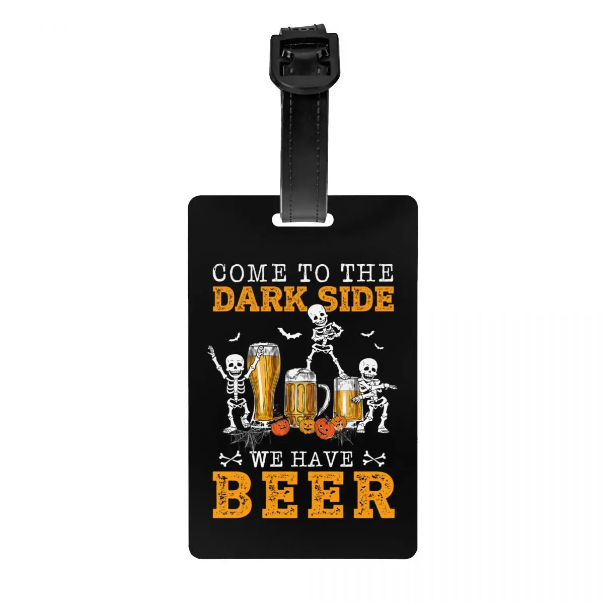 Custom Happy Halloween Funny Skeleton Drinking Beer Luggage Tag With Name Card Privacy Cover ID Label for Travel Bag Suitcase