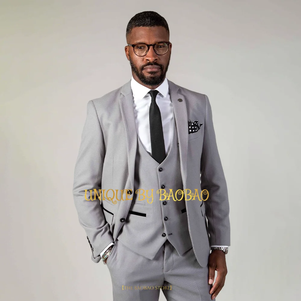 

Grey men's suit 3-piece set (jacket+vest+pants) daily attire for formal occasion wedding Thanksgiving Xmas prom cocktail party