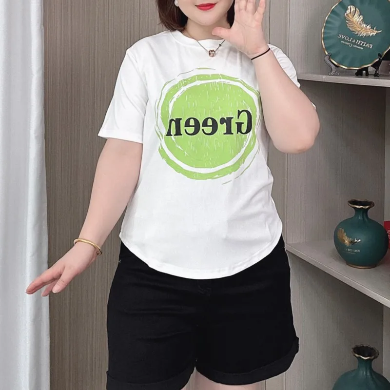 Short Sleeve T-shirt Women Summer New Plus Size Thin Crew-neck Printed Letters Tops