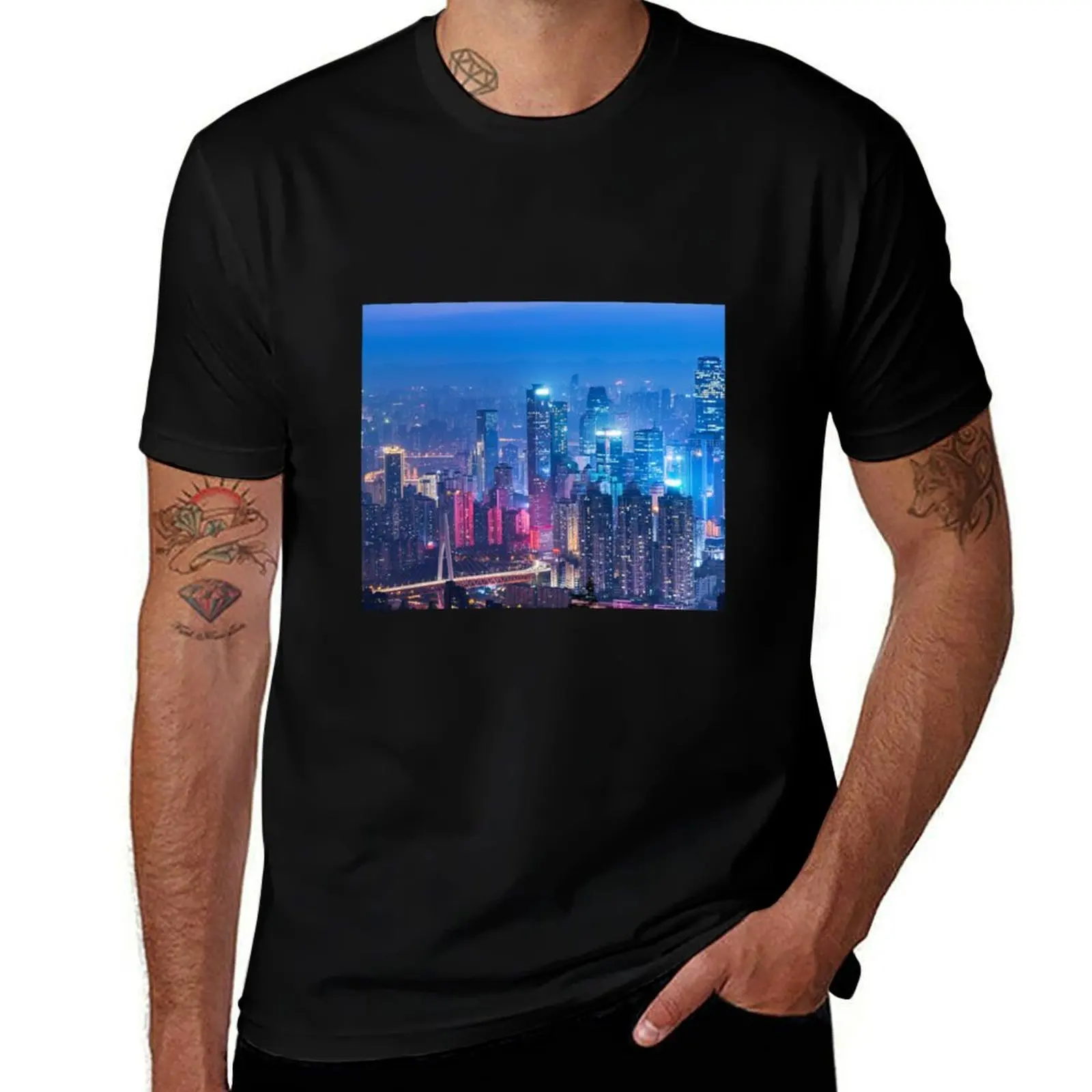 Beautiful Panoramic Night City Scenery View T-Shirt Casual Work Wear T-Shirt