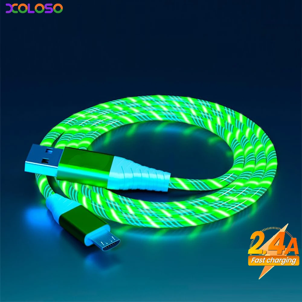 흐르는 스트리머 라이트 LED 마이크로 USB 케이블 고속 충전 마이크로USB 휴대폰 데이터 케이블 (삼성 S7, 샤오미 레드미 노트 5 호환)