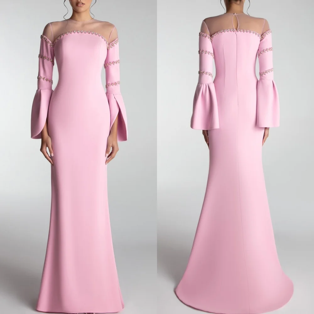 

Customized Elegant Formal Jersey Rhinestone Beading Straight Scoop Neck Long Dresses Bespoke Occasion Dresses High Quality Sexy