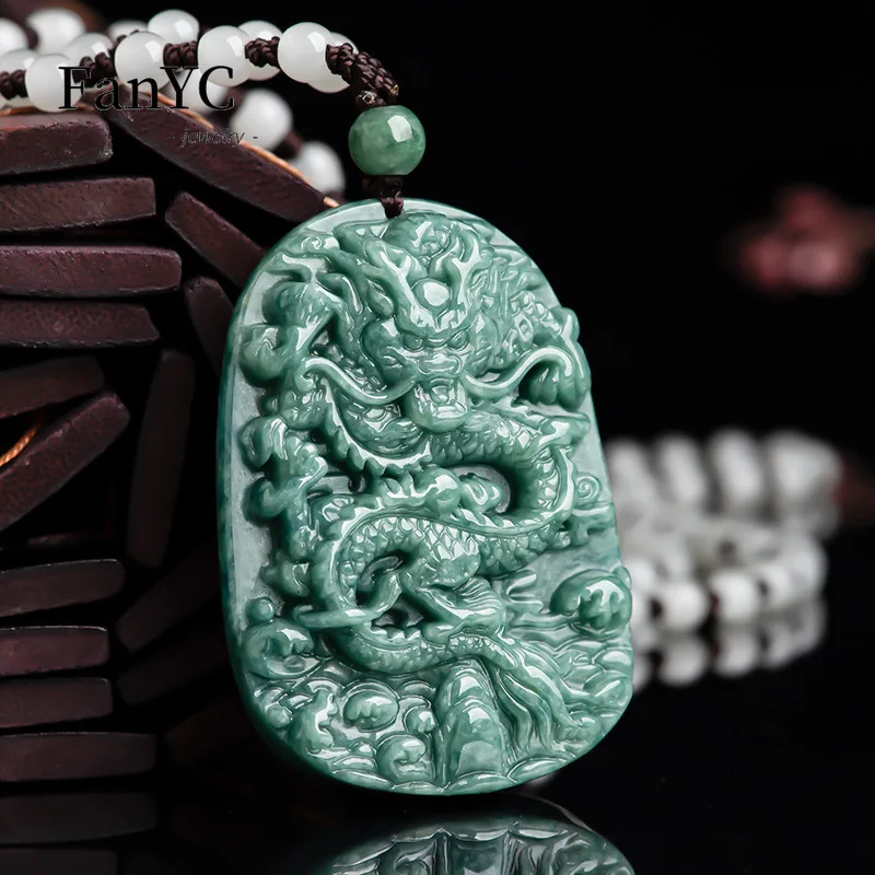 Myanmar Jadeite Majestic Dragon Pendant Dragon Four Sea Jade Necklace Retro Luxury Exquisite Men and Women Lucky Amulet