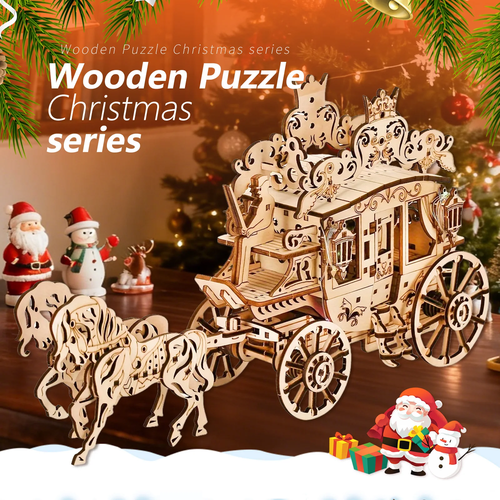 

3D деревянные пазлы - модель ночника Royal Crown Carriage | Европейская роскошная тележка с конским рисунком, настольный декор ручной работы с A