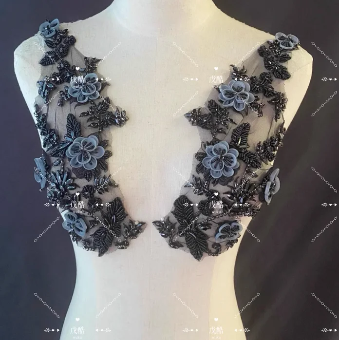 Hand-beaded rhinestones silk flower lace diamond matching wedding dress dance costume diy accessories