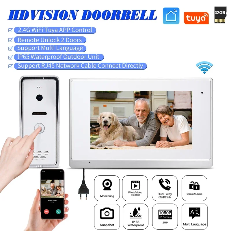 

Hot Selling WiFi Video Intercom Doorbell with 7 Inch Color Screen Tuya RJ45 Doorbell Camera 2 Way Intercom for Villa