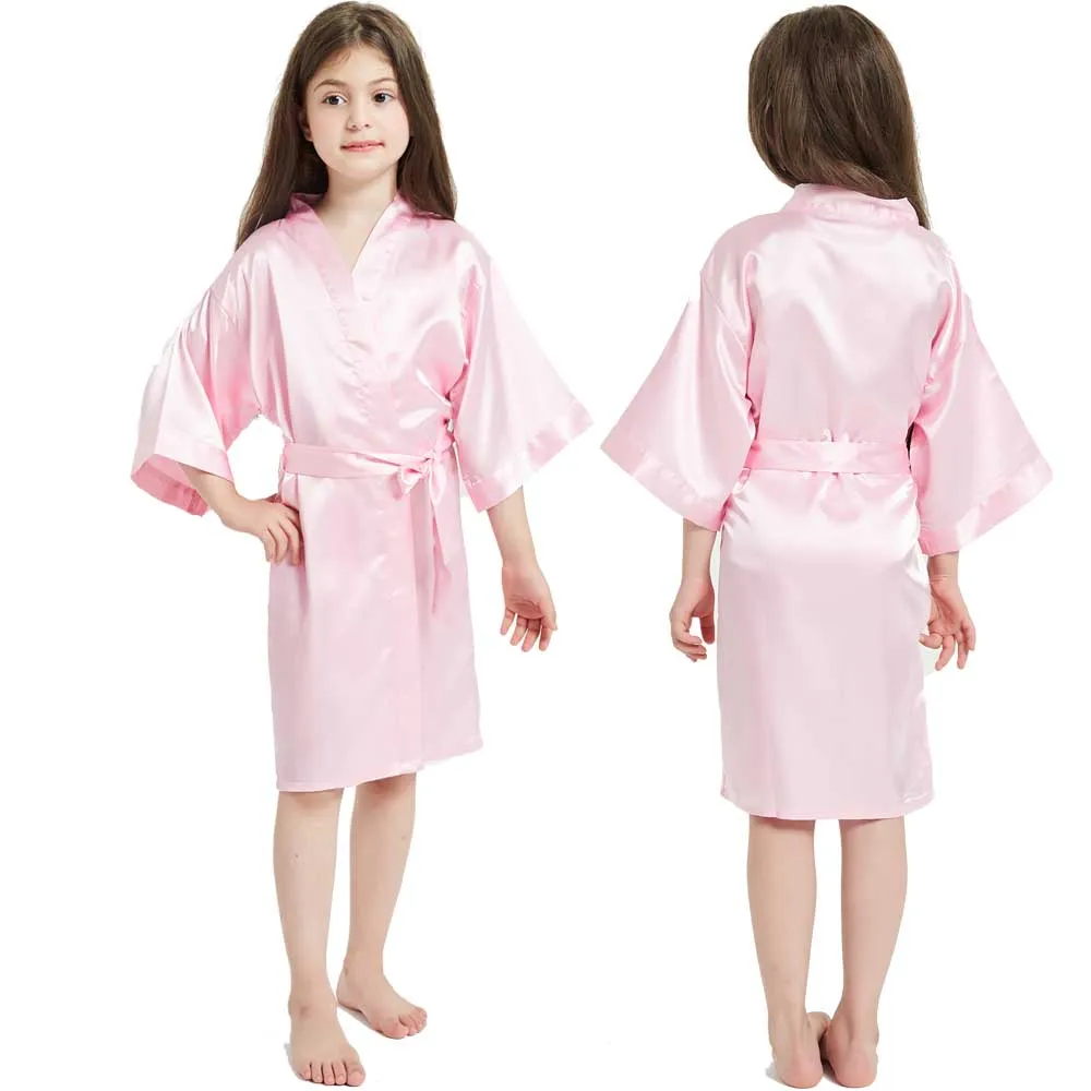 Toddler Girl Nightgown Satin Teenage Red Pink Silk Kimono Spa Bath Robe for Girls Wedding 3 to 4 5 6 7 8 9 10 11 12 13 14 Years