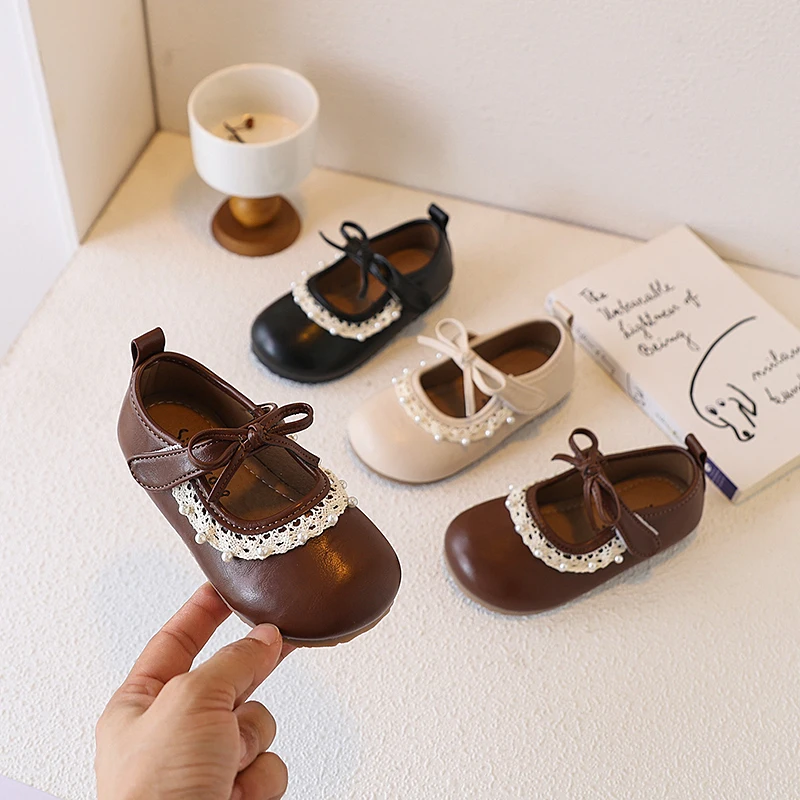 

Kids Leather Shoes for Toddlers Girls Little Children Flats for Wedding Party Sweet Classic Vintage with Bow-knot Size 21-30 New