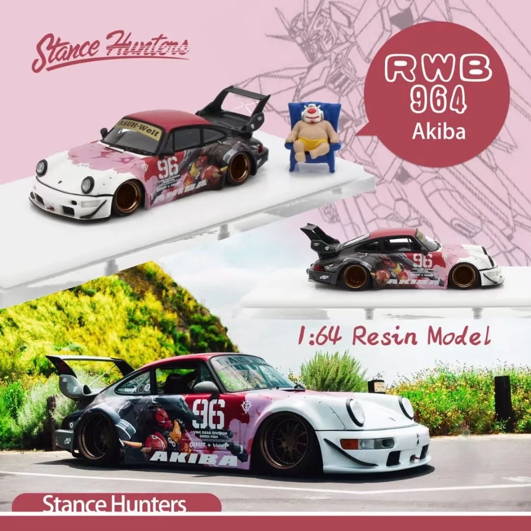 

SH In Stock 1:64 RWB 964 High Tail Wing Resin Diorama Model Collection Miniature Carros Toys Stance Hunters