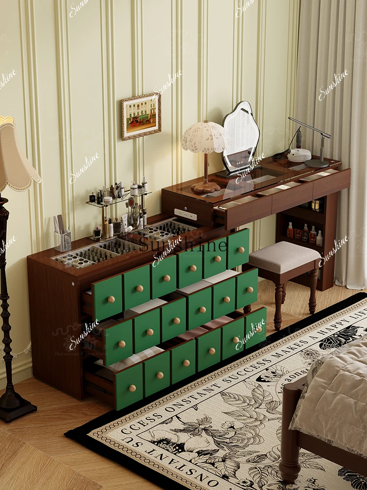 

Retro green dresser chest integrated combination bedroom jewelry smart storage end table FT