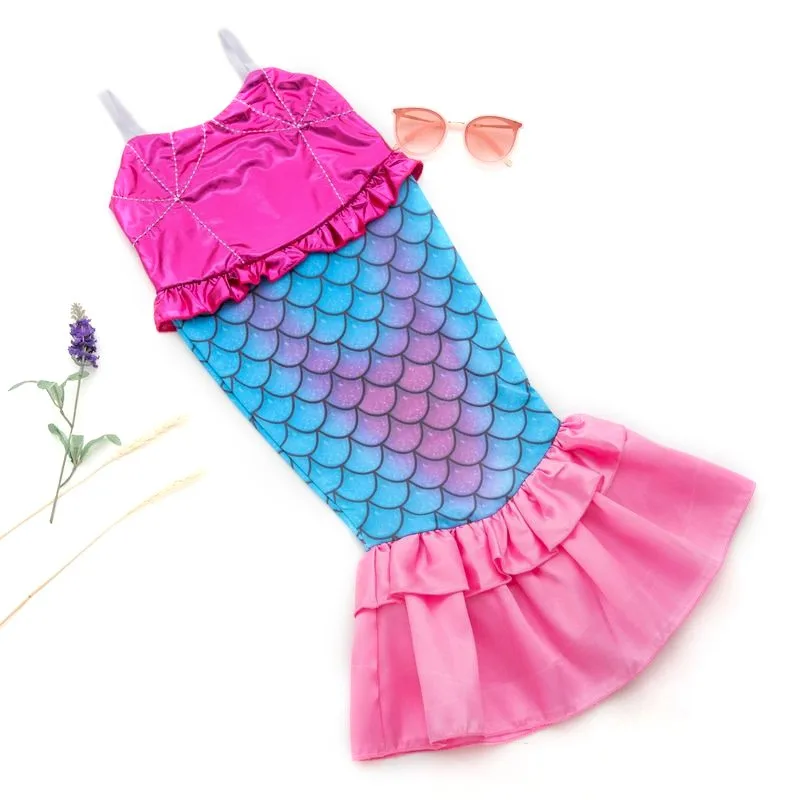 Girls Swimwear Sweet Ruffles Fish Scale Sling Sleeveless One-Piece Bathing Suits Kids Fashion Mermaids Shape Swimsuit Shoot Wear