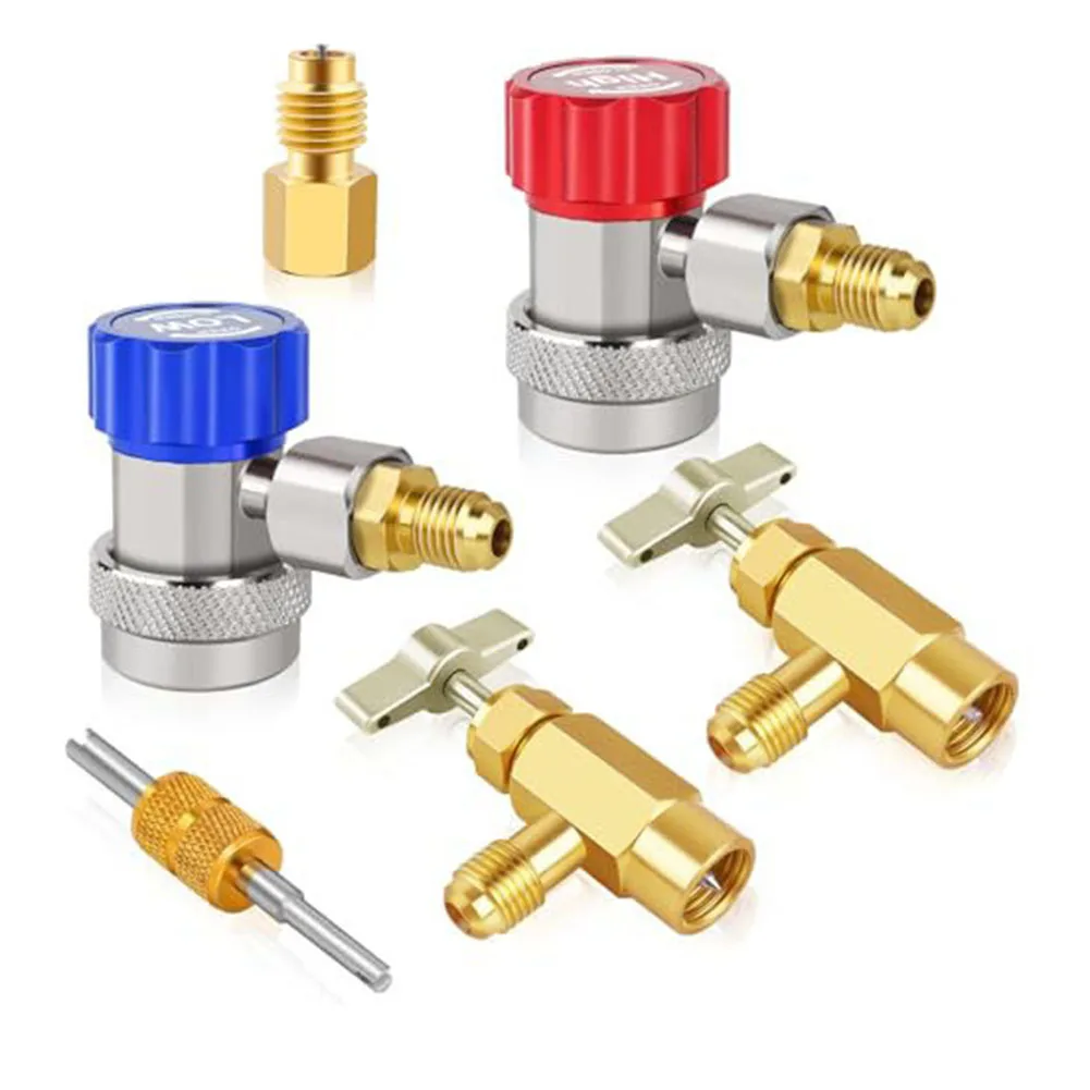 /Vacuum /Rated /Valve Core Removal Tool For R134a Adapter Kit With Brass Fittings And O Rings For AC Manifold Gauge Recharge Can