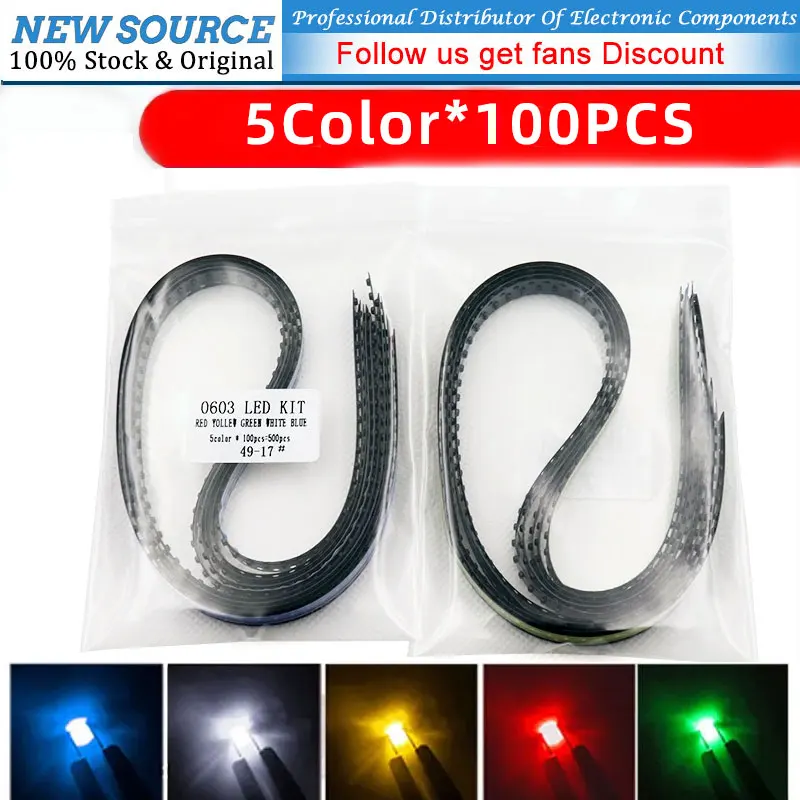 5 x 100pcs/Color=500pcs New 1206 0805  0603  LED Diode Assortment  SMD LED Diode Kit Green RED  White Blue Yellow