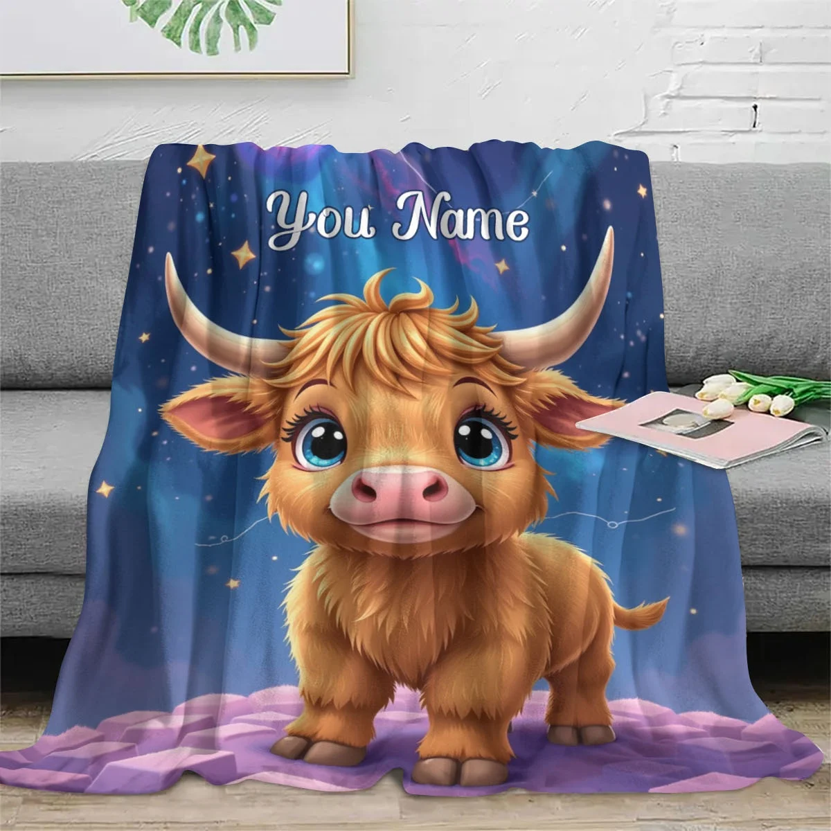 قم بتخصيص بطانيات الأسماء الشخصية، وبقرة كرتونية، وهدية عيد ميلاد للابن والأطفال، مناسبة لجميع المواسم، دافئة وناعمة