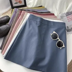 Autumn Winter Short Leather Skirt Women Korean Fashion High Waist Solid A Line All-Match Wrap Hip Mini Skirt Black White 2023