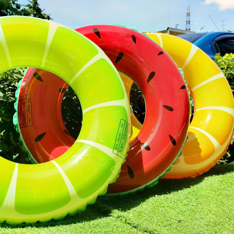 

factory custom thicker 0.2mm eco-friendly baby kids inflatable watermelon lemon fruits swim ring floating toys for pool