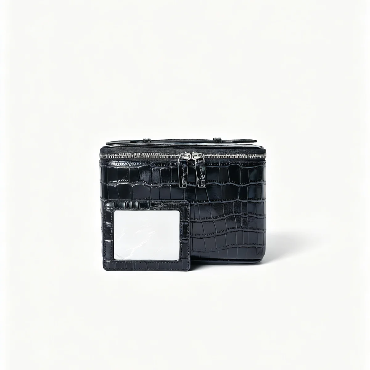 Echtes Leder Krokodil-Prägung Schwarzes Kosmetiktaschen-Set für Damen Toilettenartikel-Organizer Große Kapazität Reise-Make-up-Tasche – Detail 12
