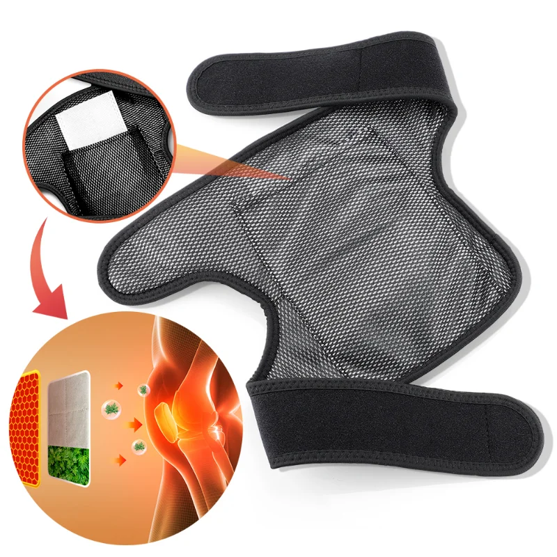 Masajeador de rodilla con calefacción eléctrica infrarroja negra, terapia de articulaciones, compresa caliente, coderas, rodilleras, aparato de masaje relajante de vibración