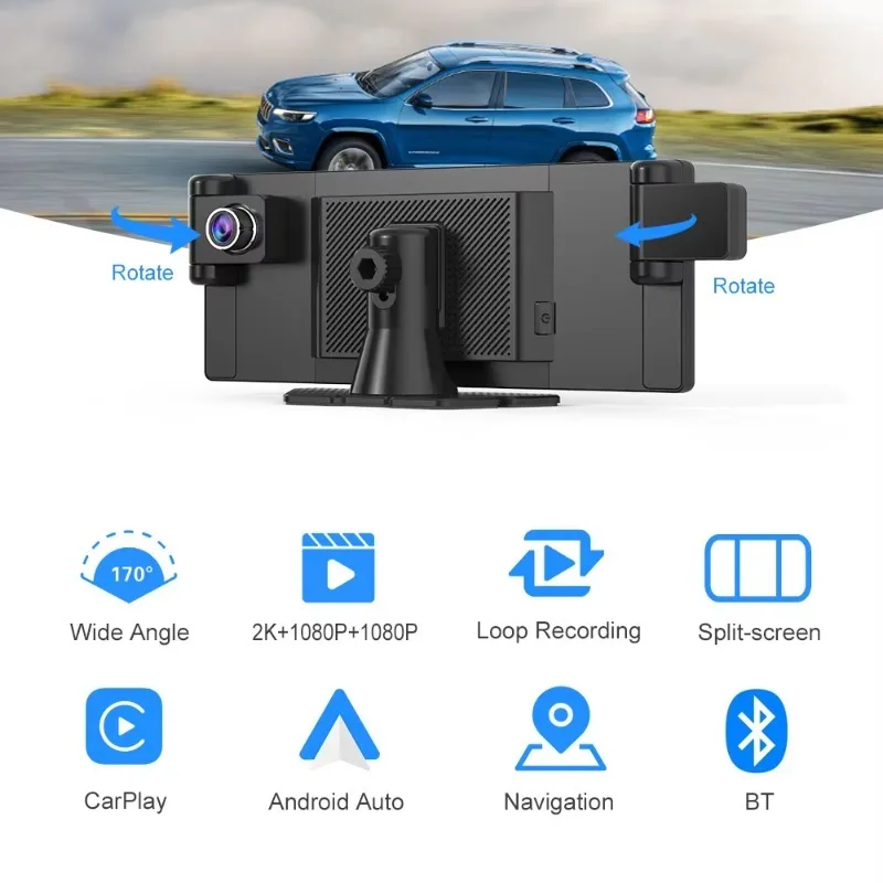 Portable 3 Channels Carplay Screen 10 Inch Suit for All Car Waterproof Car Multimedia Bluetooth CarPlay Touch Screen Car Radio