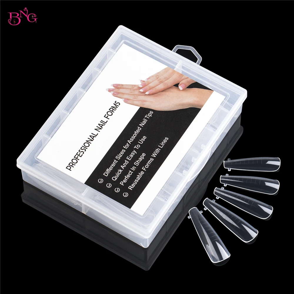 BNG 60/120PCS Russian Almond Coffin Nail Extension Forms Acrylic Nails Molds Dual Form For Building UV Gel Upper Forms Top Molds