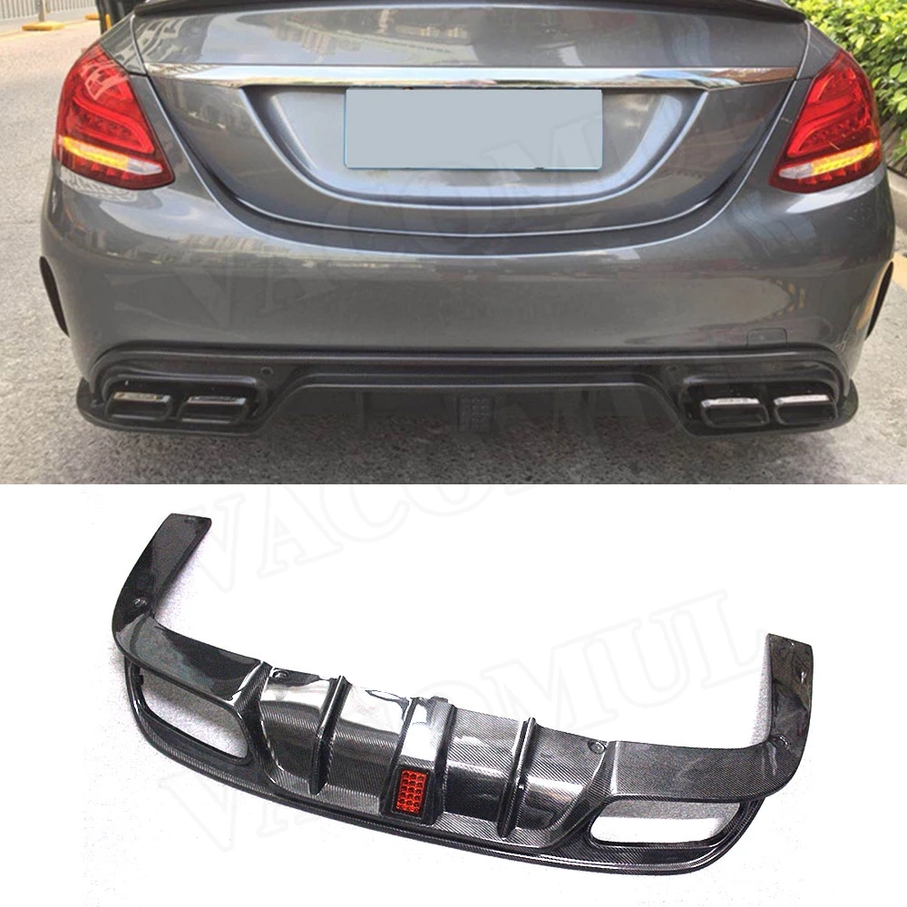 

VACOMUL For C Class Carbon Fiber Rear Bumper Lip Light Diffuser with light for Benz W205 C200 C300 C63 AMG 2015-2019