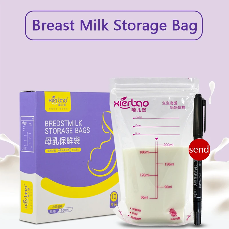 10Pcs 200ml BPA Free Milk Freezer Bag Breast Milk Storage Bag Containers Leakproof Mother Milk Baby Food Storage Safe Feeding