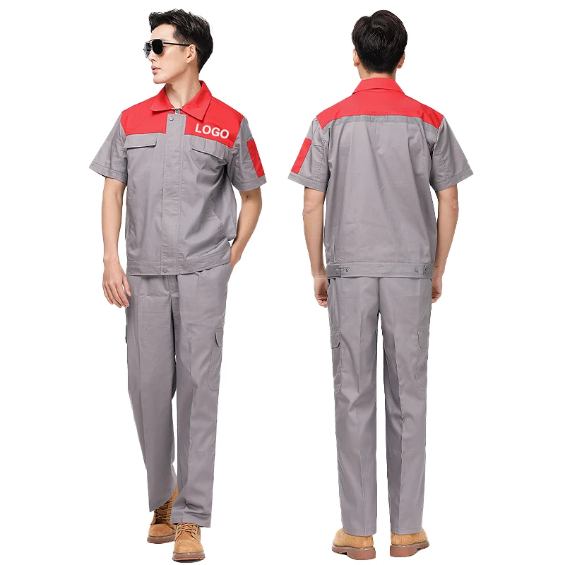 

Summer Back Reflective Strip Devise Short Sleeve Work Clothes Suit Men's Auto Machine Repair Workwear Factory Workshop Uniforms