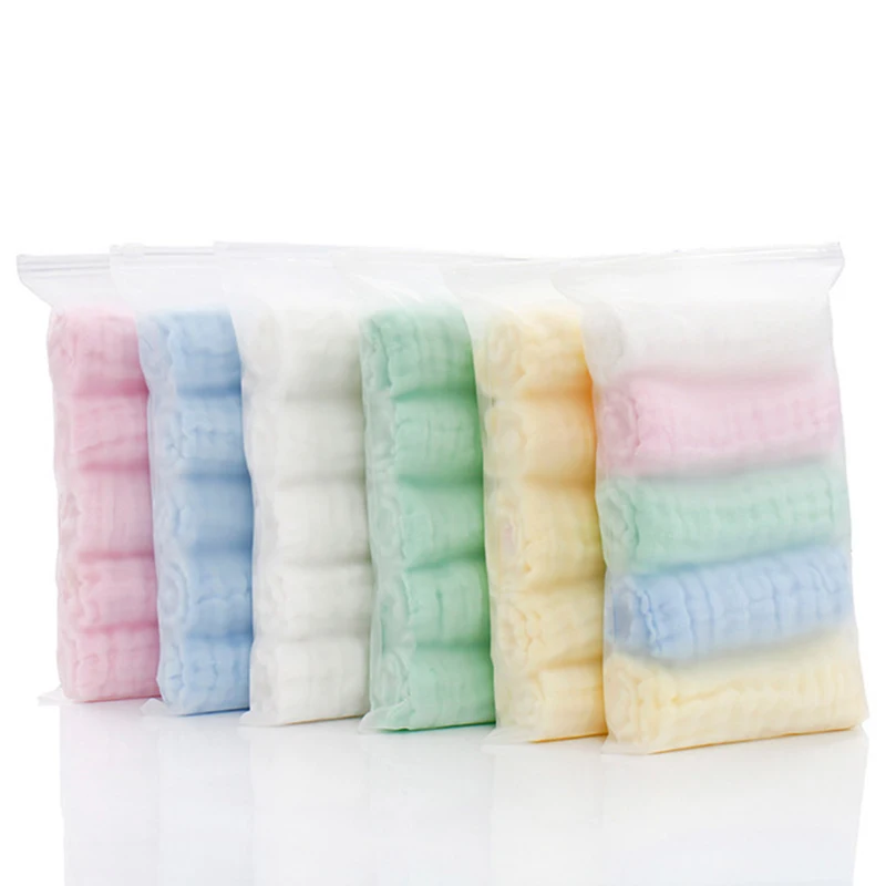 5Pcs Baby Bath Towels Cotton Muslin Soft Squares 6 Layers Gauze Kids Face Washcloth Wipe Feeding Newborn Stuff Handkerchief