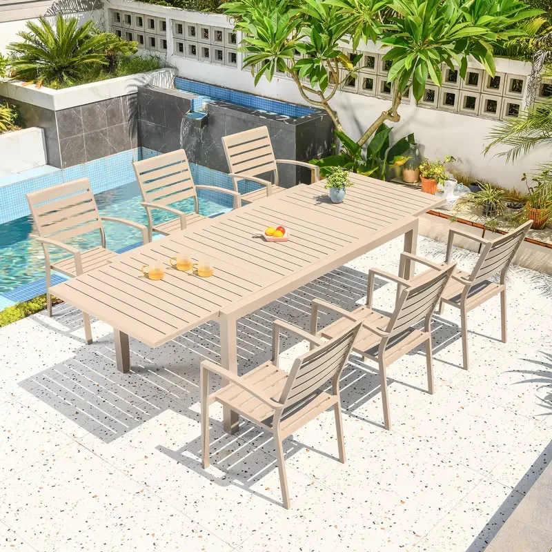 MOJIA Modern Metal Outdoor Dining Set 242cm Extension Garden Table Elegant Patio Furniture for Restaurant Hotel Wholesale