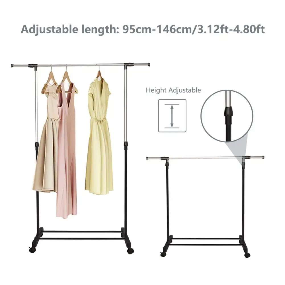 Garment Storage Rack Good Load Bearing Height Adjustable Punch Free Save Space Stainless-Steel Freestanding Shoes Clothes Laundr