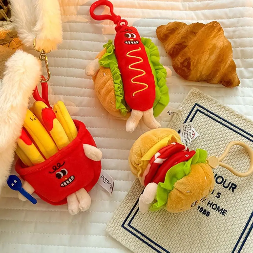 Hamburg Bread Plush Pendant Hot Dog French Fries Instant Noodles Key Chain Korean Style Key Buckle Plush Doll Toy Decoration