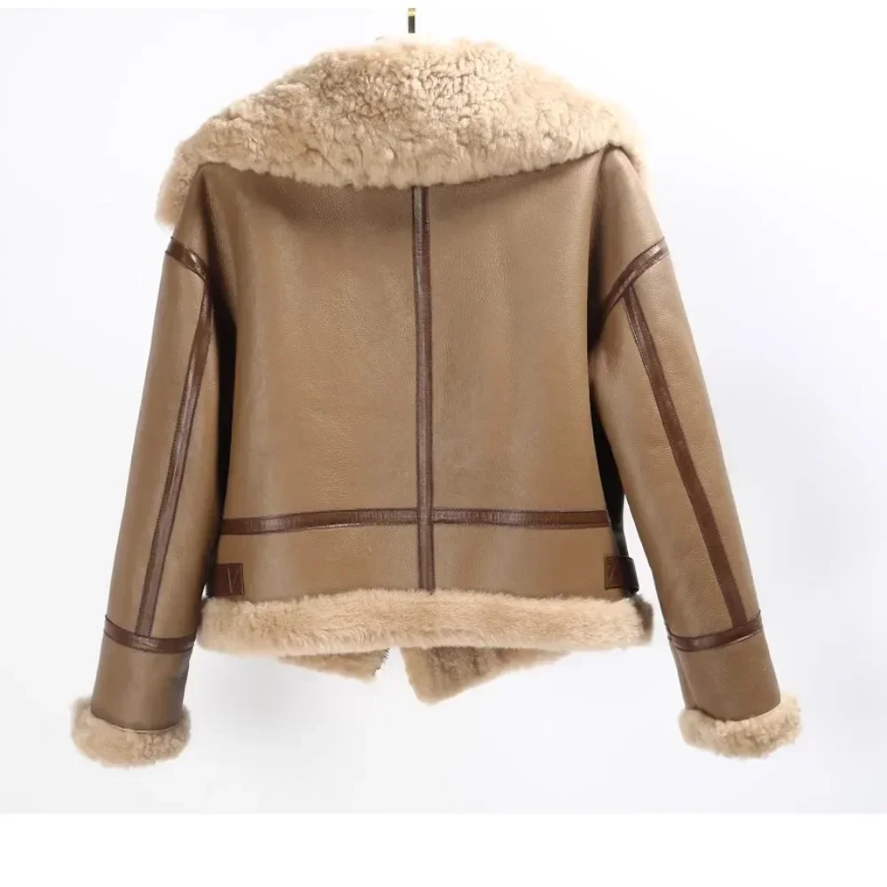 Nature Lamb Real Fur Coat Wholo Leather Bazaar Short Warm Coats Women\'s Motorcycle Leather Jackets 2024 Winter Jacket Women