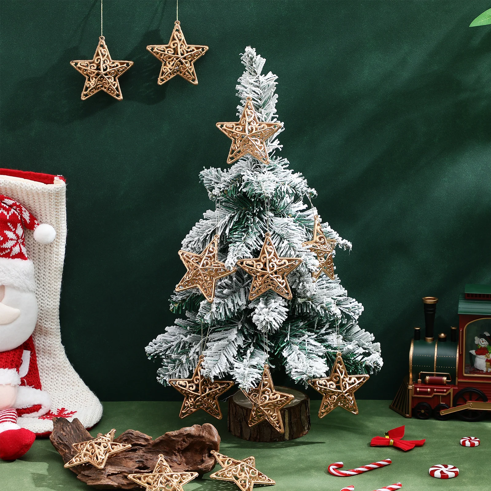 

18 Pcs Glittering Christmas Tree Decor PVC Five Pointed Hanging nament Home Office Party Wall Decoration