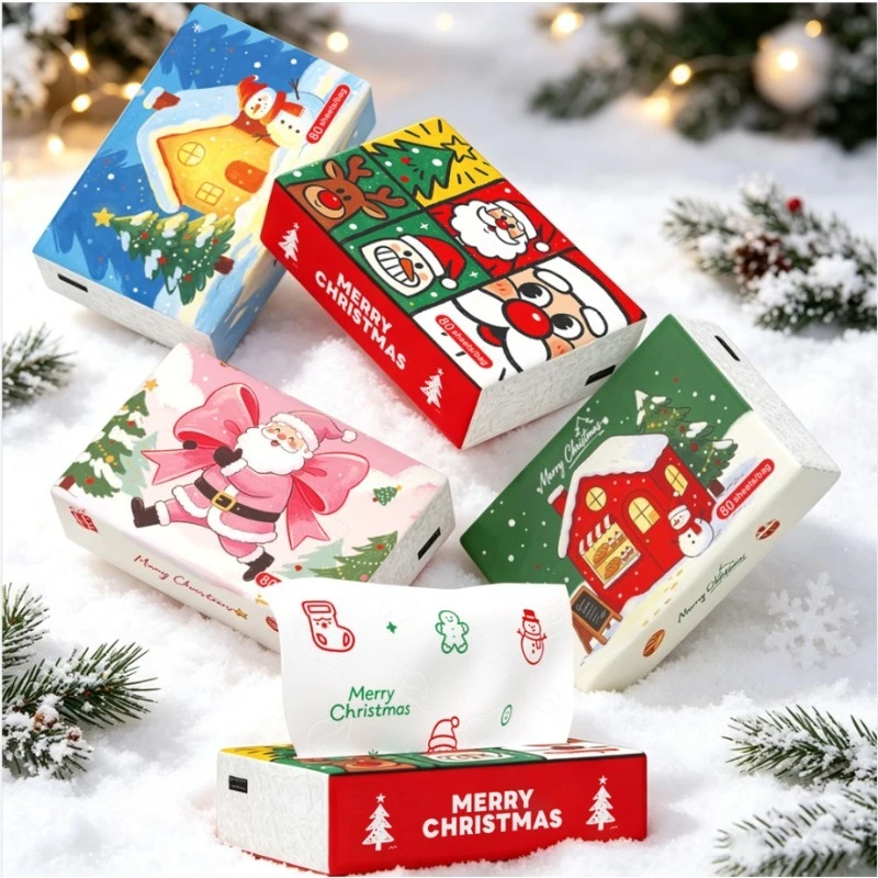 1/2Pcs Christmas Party Napkins Large Printed 4‑Ply Thick Lint‑Free Disposable Portable Tissues for Holiday Dinner Daily Use
