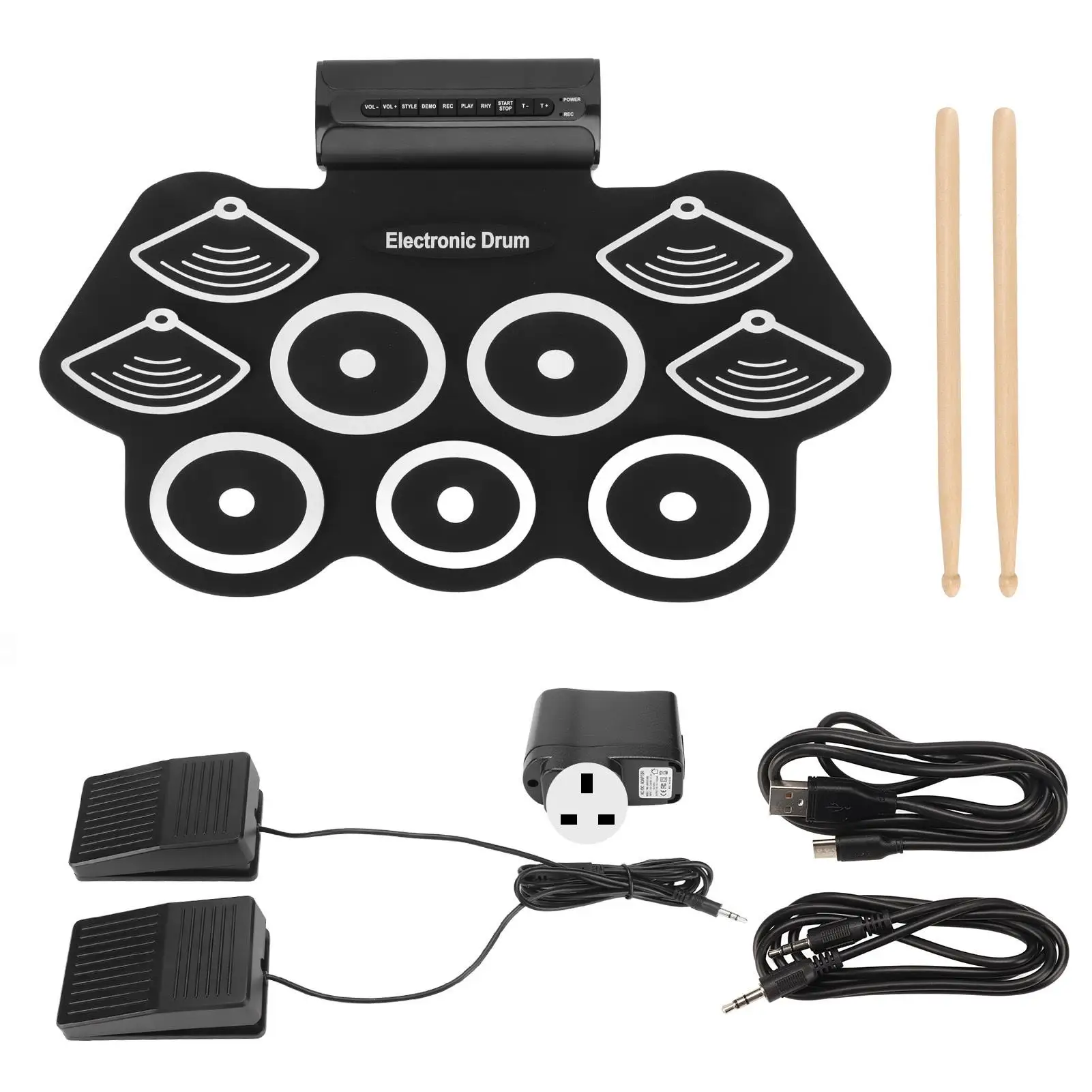 

9-Piece Roll-Up Drum Set with Pedals & Sticks - MIDI Practice Gift for kids