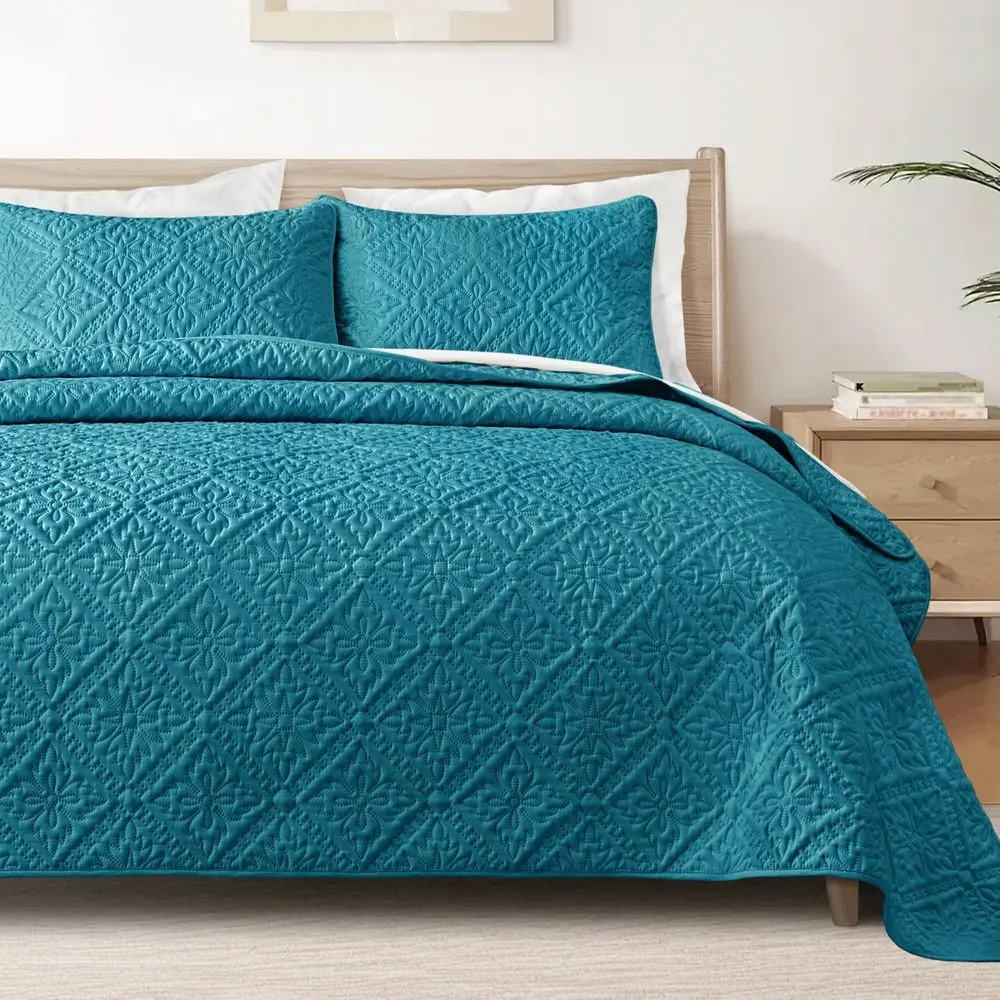 

Комплект постельного белья Queen Quilt: легкие и мягкие покрывала с 2 наволочками, современные бирюзовые стеганые одеяла размера Queen/Full для всех типов кроватей