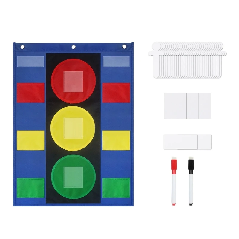 Hanging Wall Stoplight Pocket Chart 19x26Inch Children Behavior Pocket Chart for Classroom Management