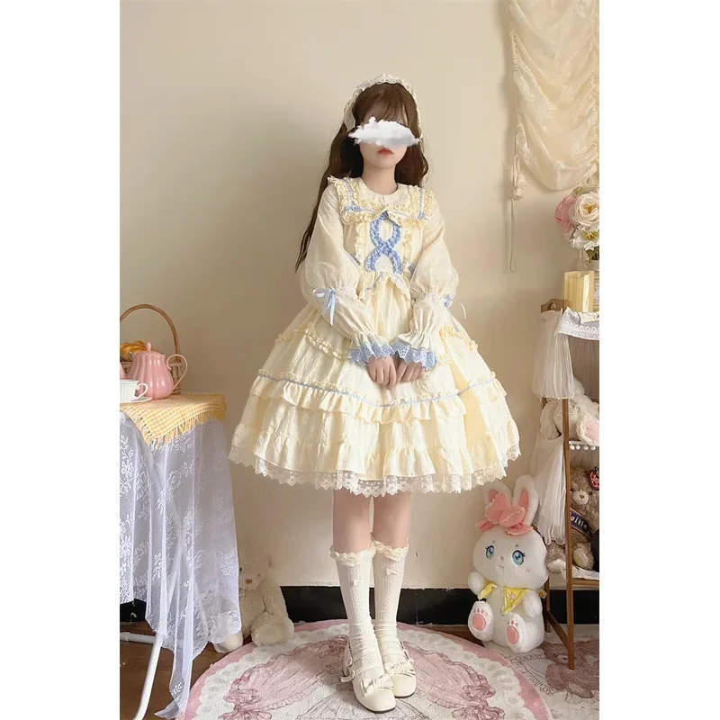 

Long medieval everyday sweet girl OP dress with vintage cute Lolita maxi dress
