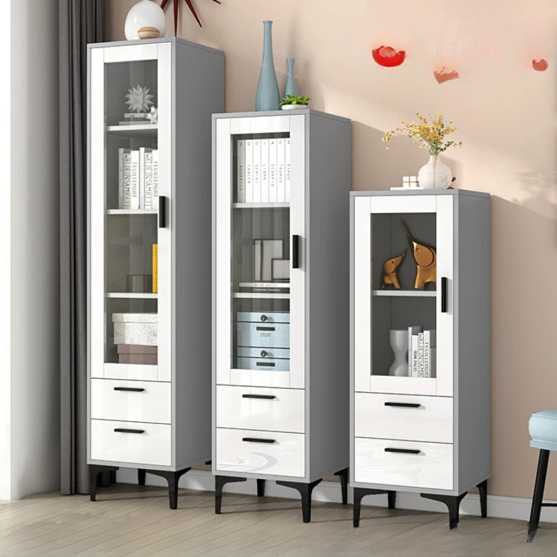 free combination small bookcase storage rack with glass door, simple and modern multi-functional storage cabinet F12