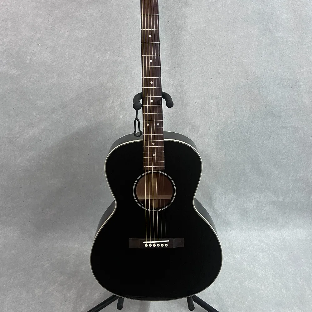 US Warehouse L‑00 Gloss Black Acoustic Guitar Classic White Binding for compact Folk Instrument Stable Wooden Bridge Reliable Tuning Pegs 6‑String Wooden Guitar for Beginner Intermediate Players Home Practice Small Venue Performance