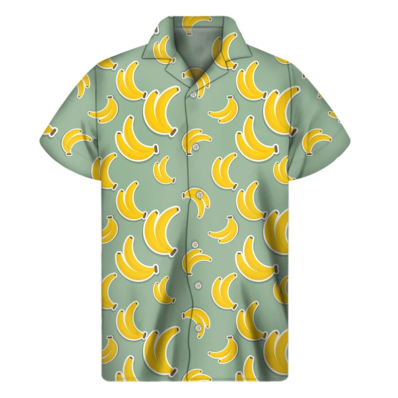 Banana 3d Printed Shirt Men Summer Vacation Tropical Plants Pattern Short Sleeves Hawaiian Shirts Button Lapel  Blouse