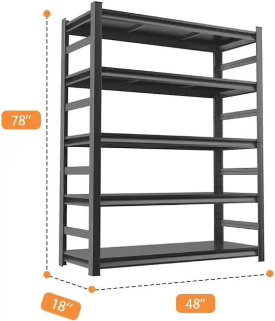 

5-Tier Metal Garage Shelving Unit, Heavy Duty Steel Storage Rack with High Load Capacity, Ideal for Garage, Warehouse