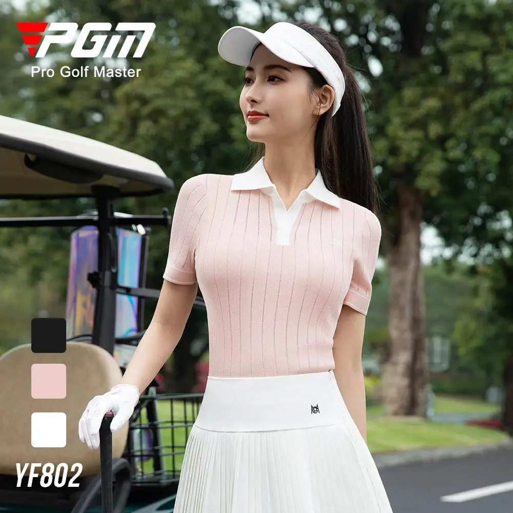 PGM Summer Women's Golf Polo T-shirt,Breathable Stretchy Short Sleeve for Tennis & Golf,Quick-Dry Women Sports T-shirt YF802