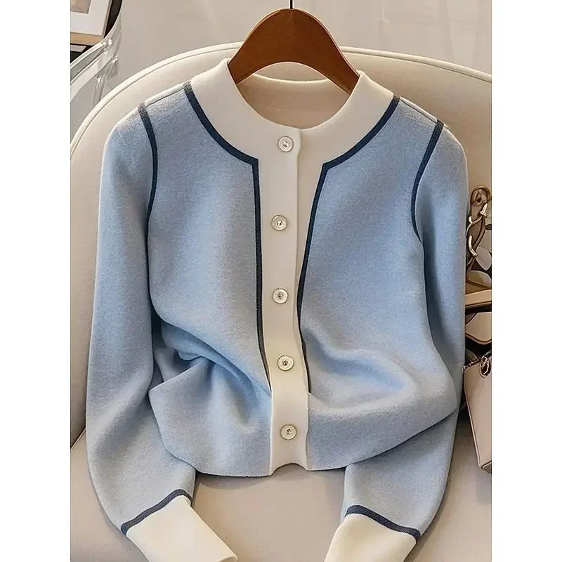 

O-neck Knitting Cardigan Coat Women Autumn Winter Simplicity Office Lady Solid Color Sweater Fashion All-match Knitwear Tops