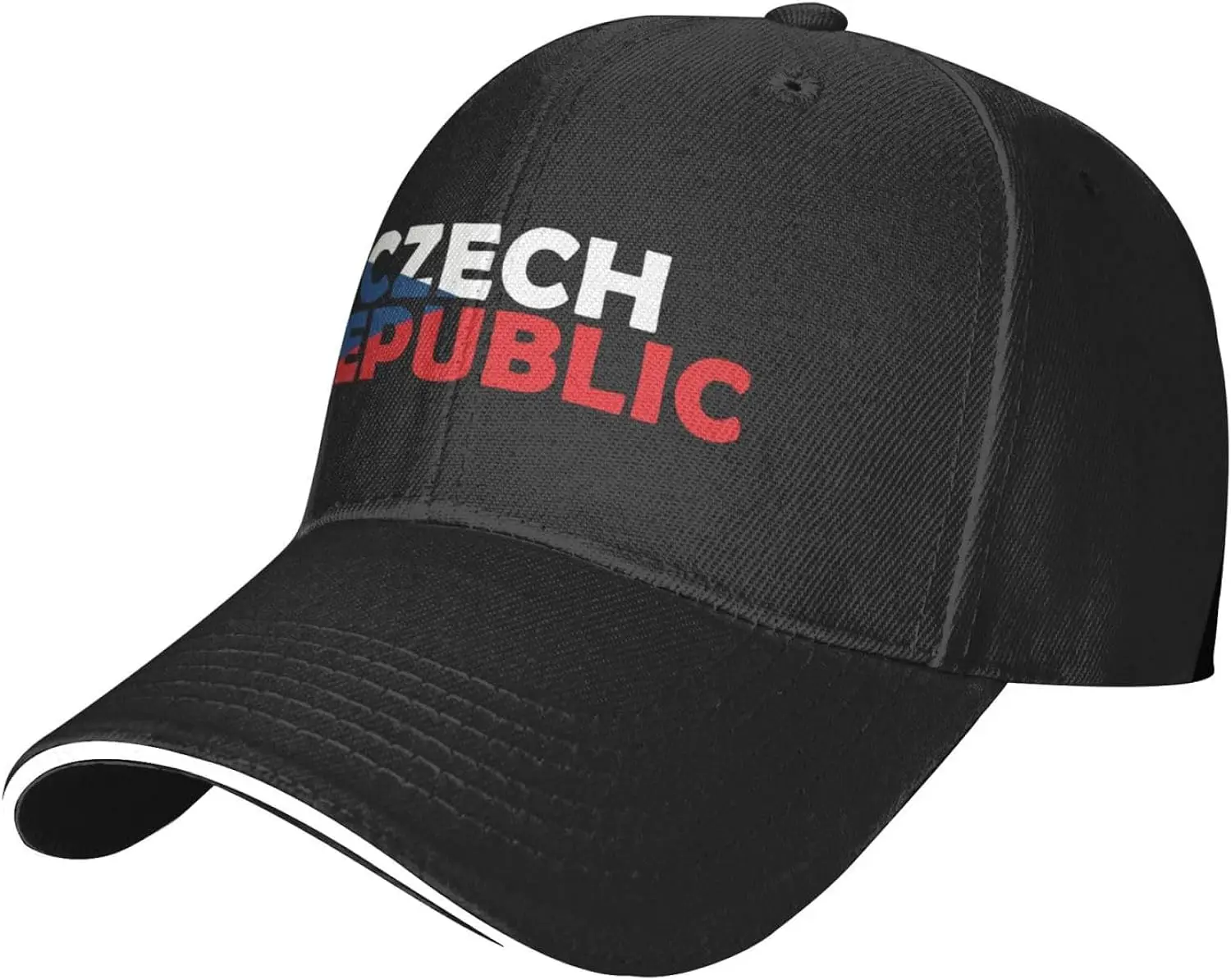 Czech Republic Flag Text Word Art Premium Adjustable Baseball Cap for Men and Women - Outdoor Sports, Sun Protection Black