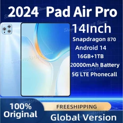 IPad Air Pro-Tablette Android 14 de 14 Pouces HD 4K, 16 Go + 1 To, 2024 mAh, 5G, Bluetooth, Wifi, GPS, pour Touriste, Version Globale Originale, 20000