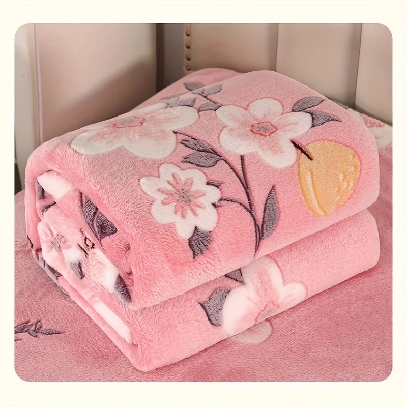 

Cute Pink Floral Print Flannel Blanket Air-conditioning Nap Blanket Soft Office Blanket Shawl Blanket Casual Sofa Blanket