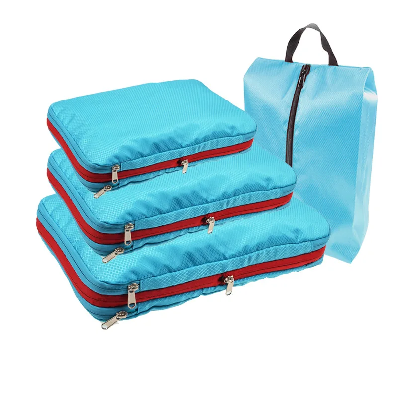 

Travel Compression Packing Cubes With Shoe Bag Portable Folding Organizer Luggage Compressible Pouch Travel Storage Clothes Shoe